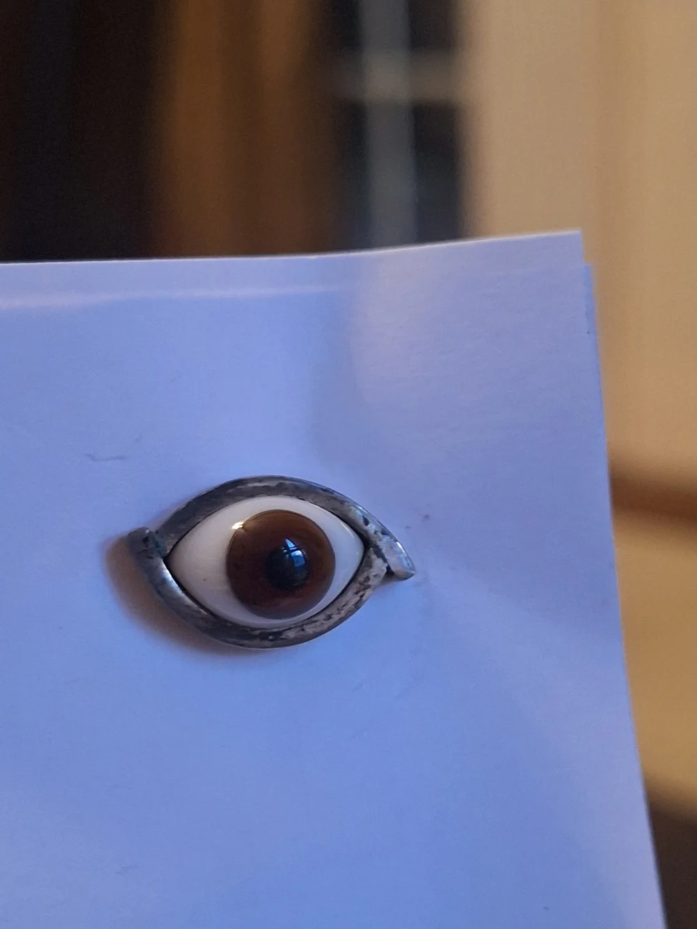 Orvelli Silver Realistic Eyeball Tie Tack with Brown Accent..Made In Mexico